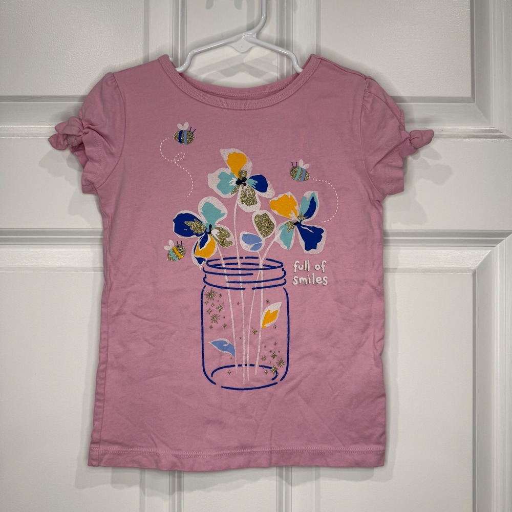 Carters Girls Pink Full of Smiles Flower Mason Jar Graphic Tee Shirt Size 5T
